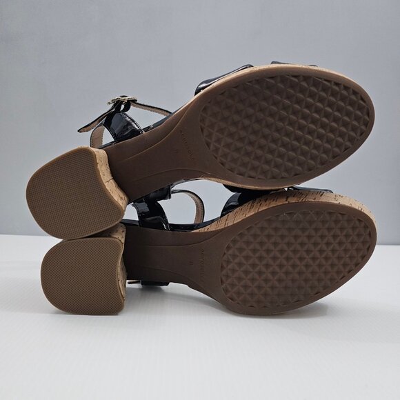 Aerosoles Cosmos Platform Sandal Womens 8 Black Patent Cork Chunky Heel NEW - Picture 11 of 15